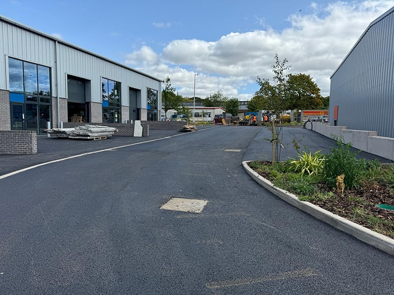 Retail park car park surfaced in tarmac